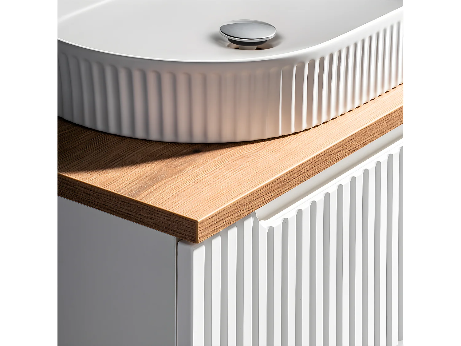 Meuble simple vasque 60cm 2 tiroirs Riva Blanc et Bois