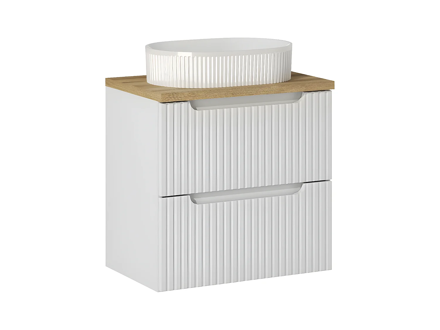 Meuble simple vasque 60cm 2 tiroirs Riva Blanc et Bois