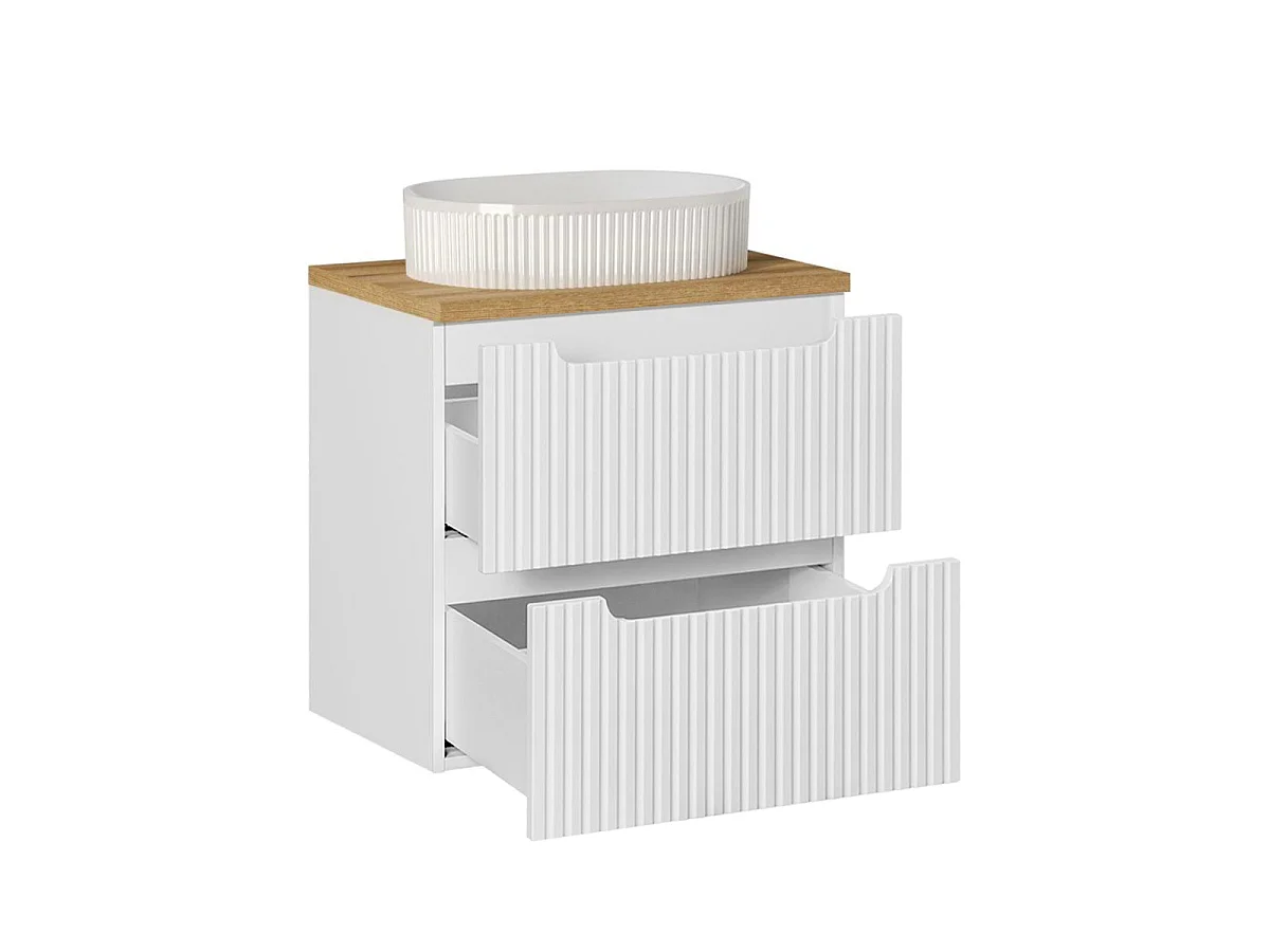Meuble simple vasque 60cm 2 tiroirs Riva Blanc et Bois