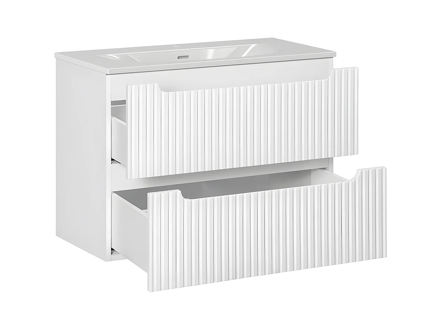 Meuble simple vasque encastrée 80cm 2 tiroirs Riva Blanc