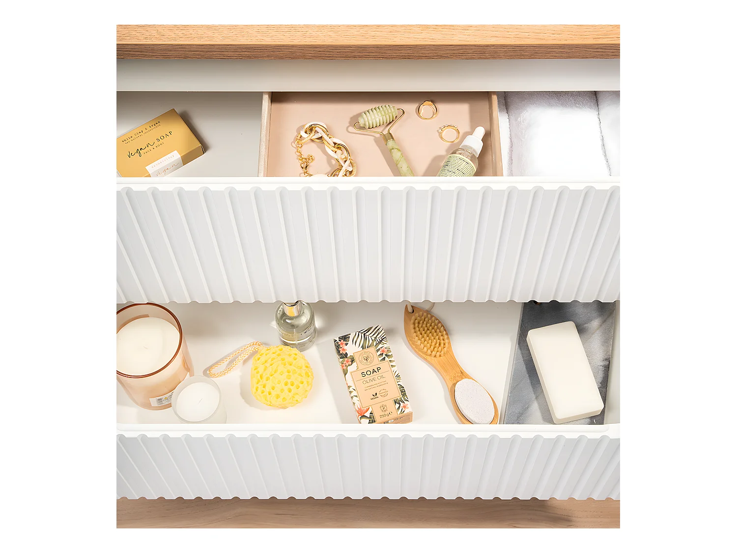 Meuble simple vasque encastrée 80cm 2 tiroirs Riva Blanc