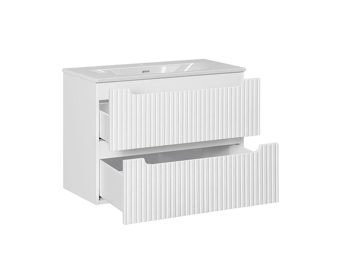 Meuble simple vasque encastrée 80cm 2 tiroirs Riva Blanc