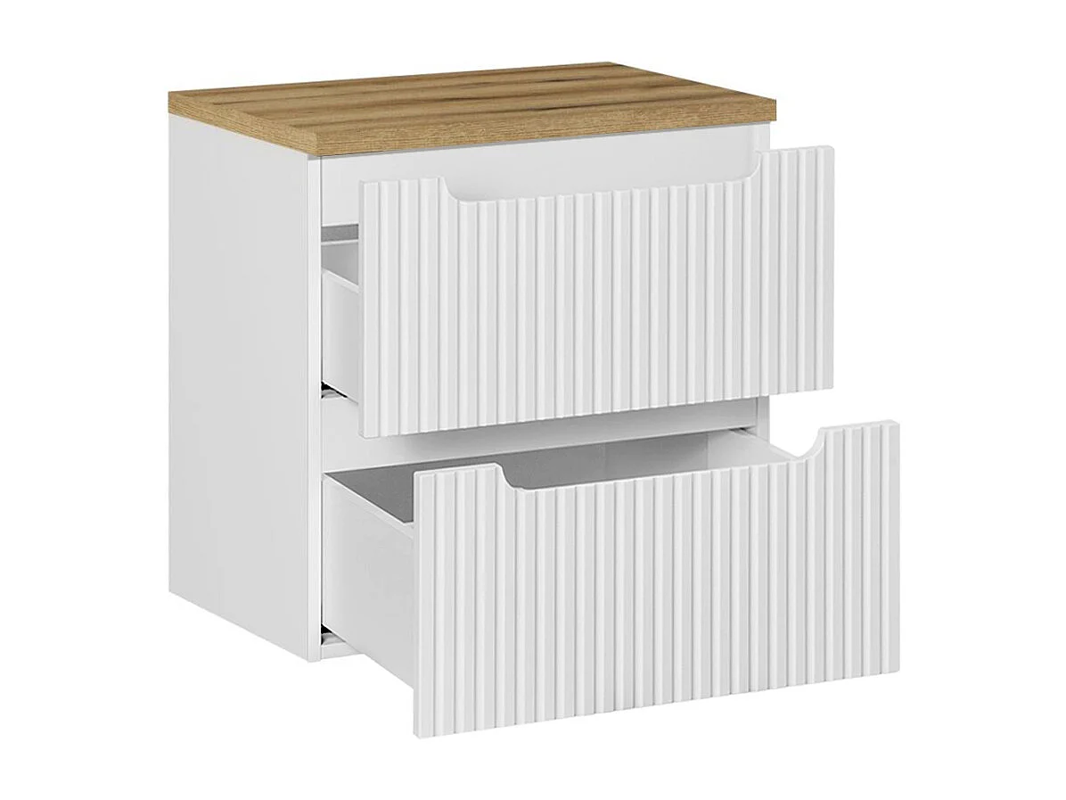 Meuble sous-vasque 60cm 2 tiroirs plan de toilette Riva Blanc et Bois