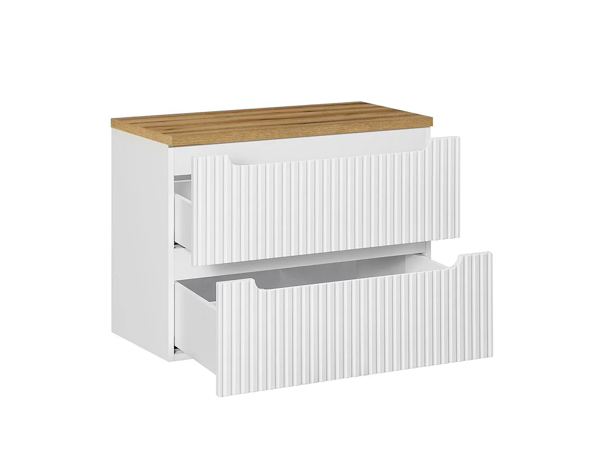 Vanity unit 80cm 2 drawers Riva White and Wood vanity top