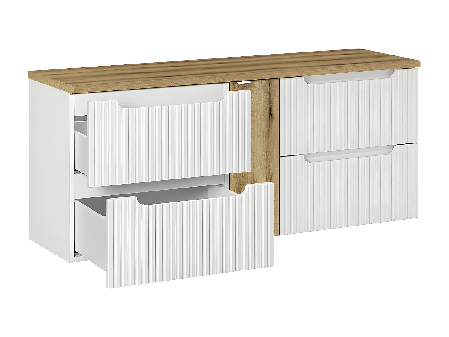 Meuble sous-vasque 140cm 4 tiroirs plan de toilette Riva Blanc et Bois