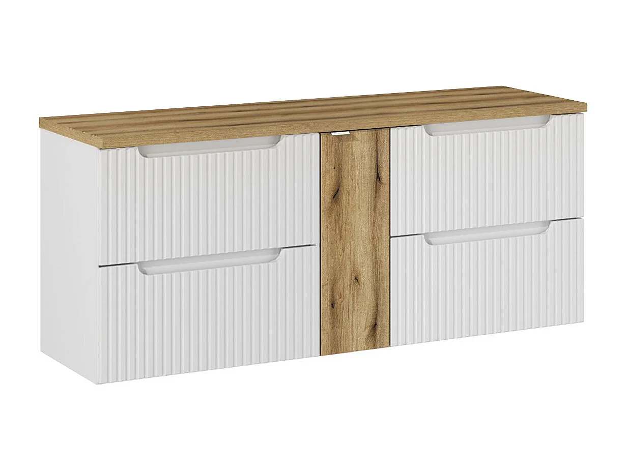 Tvättställsskåp 140cm 4 lådor Riva Vit och Trä underskåp