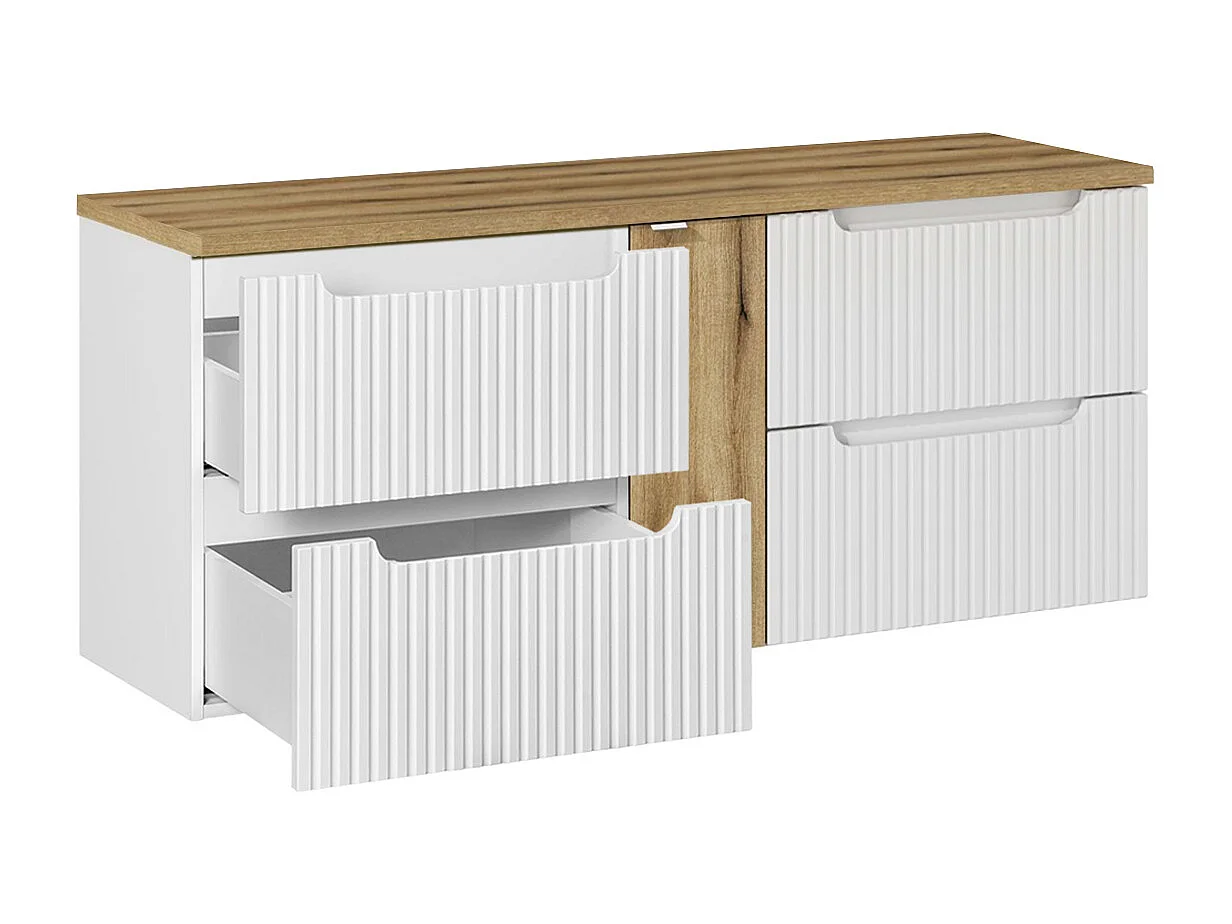 Tvättställsskåp 140cm 4 lådor Riva Vit och Trä underskåp
