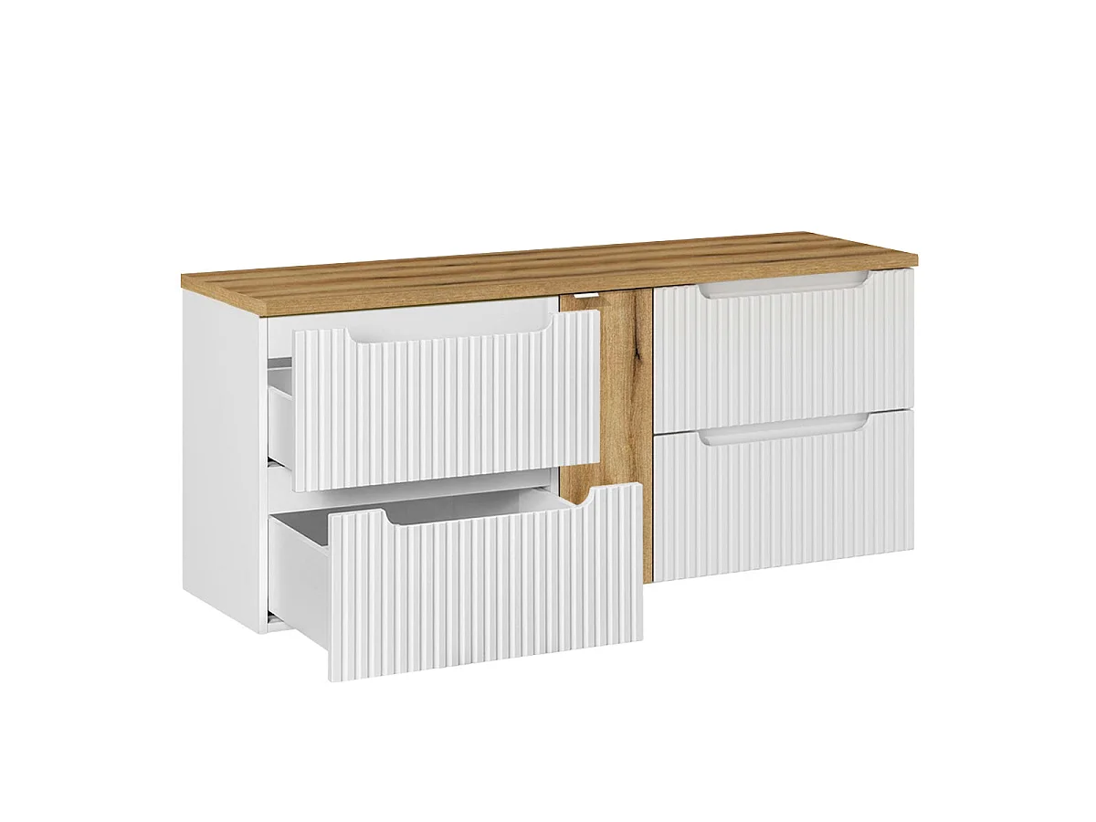 Meuble sous-vasque 140cm 4 tiroirs plan de toilette Riva Blanc et Bois