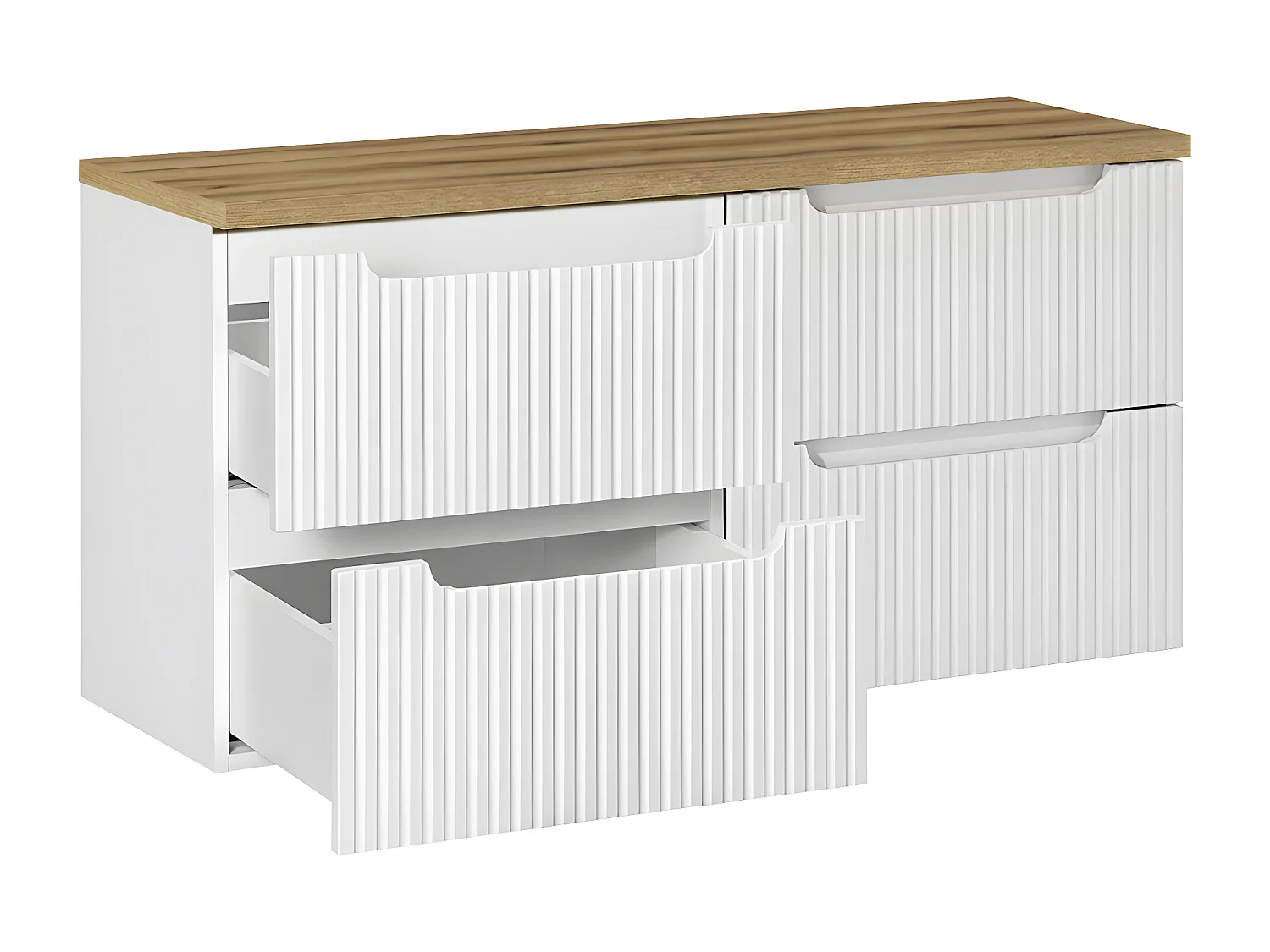 Meuble sous-vasque 120cm 4 tiroirs plan de toilette Riva Blanc et Bois
