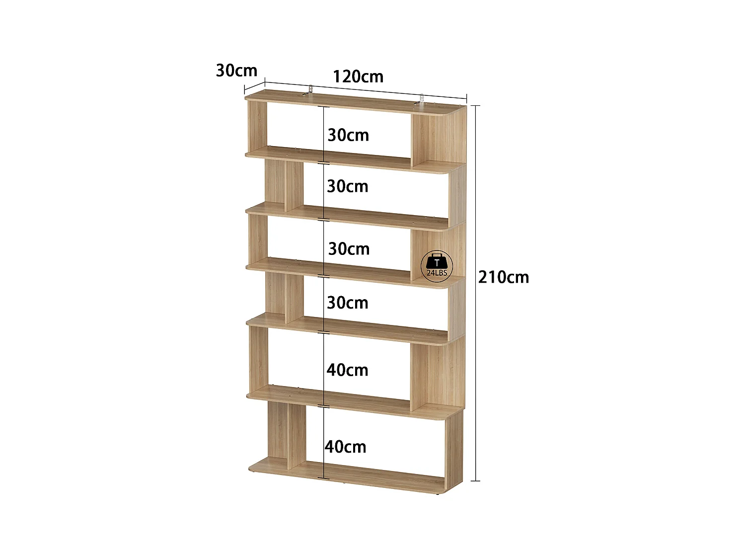Étagère large Bibliothèque d'angle à 6 étages Salon Chambre Bois 40x39.99x160cm