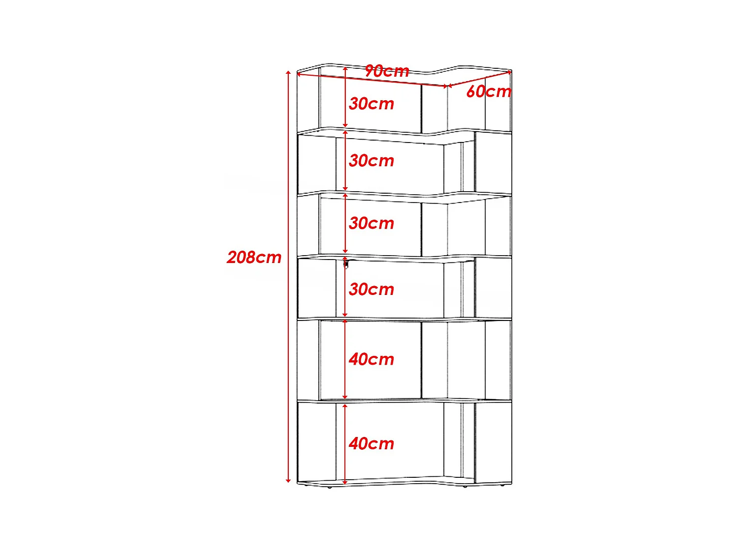 Étagère large Bibliothèque d'angle à 6 étages Salon Chambre Bois 40x39.99x160cm