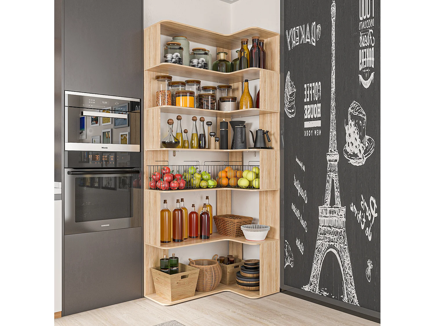 Étagère large Bibliothèque d'angle à 6 étages Salon Chambre Bois 40x39.99x160cm