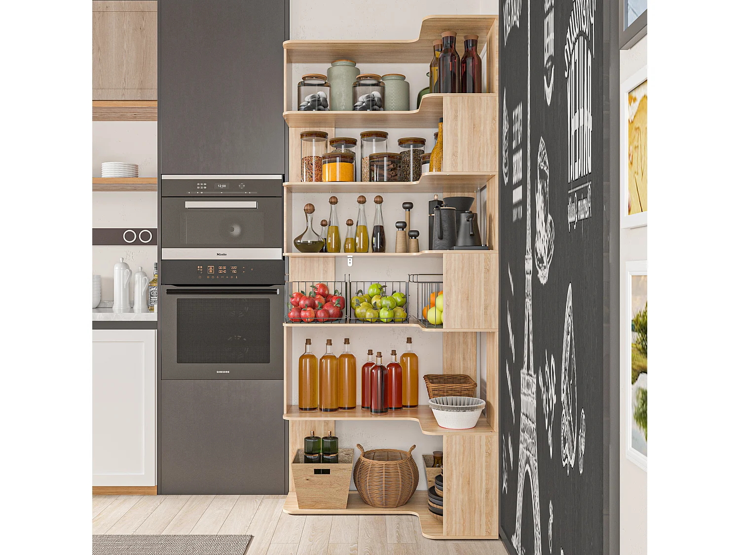 Étagère large Bibliothèque d'angle à 6 étages Salon Chambre Bois 40x39.99x160cm