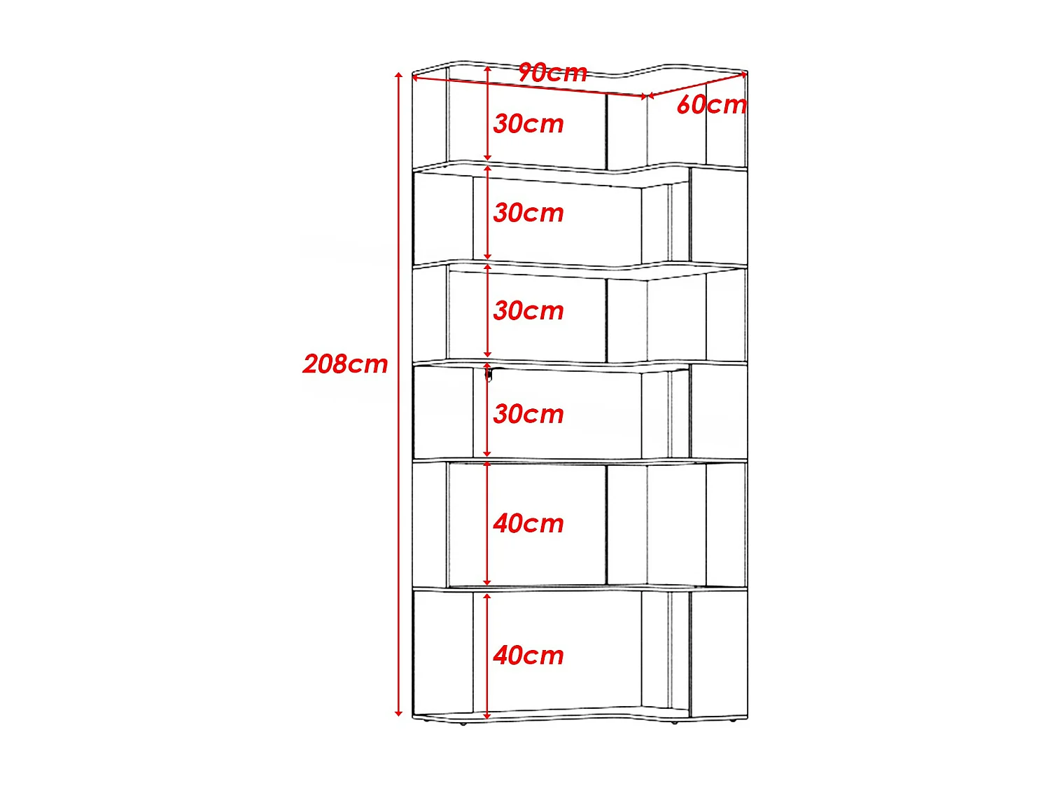 Étagère large Bibliothèque d'angle à 6 étages Salon Chambre Bois 40x39.99x160cm