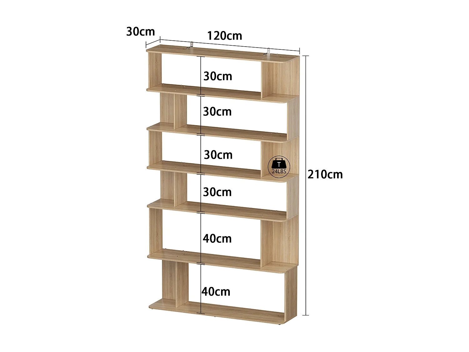 Étagère large Bibliothèque d'angle à 6 étages Salon Chambre Bois 40x39.99x160cm