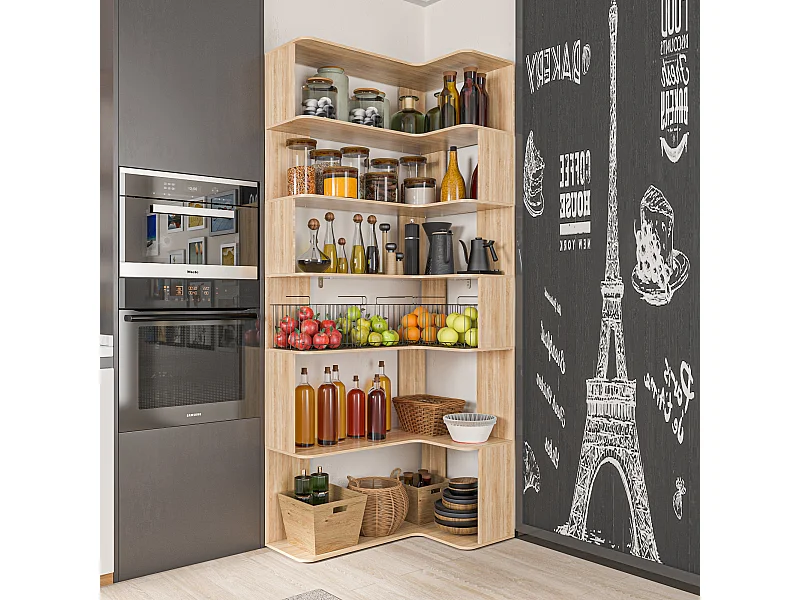 Étagère large Bibliothèque d'angle à 6 étages Salon Chambre Bois 40x39.99x160cm