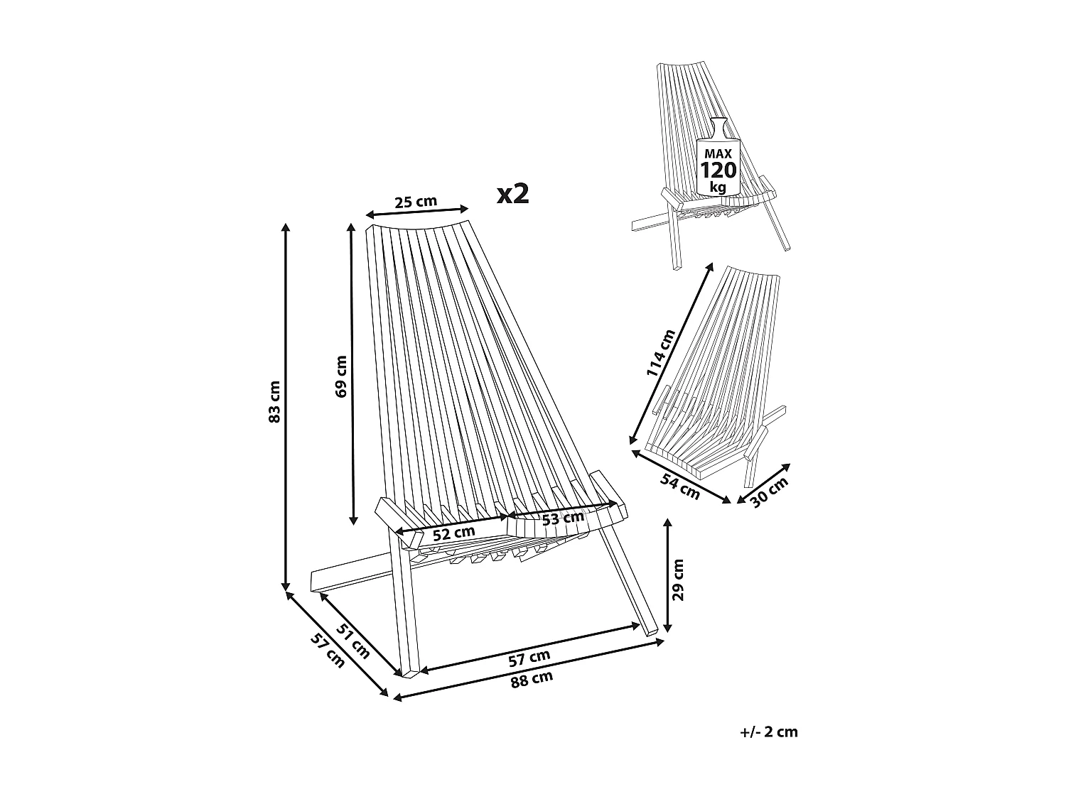 Lot de 2 chaises de jardin BELLANO Acacia Marron