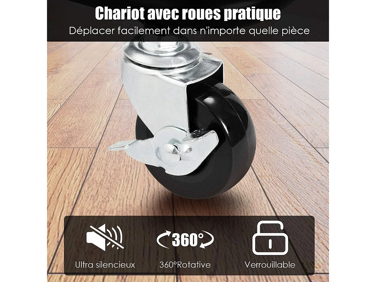 Chariot de Service à Roulettes avec 3 PaniersGrillagés en Métal Anti-Rouille 42 x 35 x 87 CM Charge Max. 60KG（Blanc)