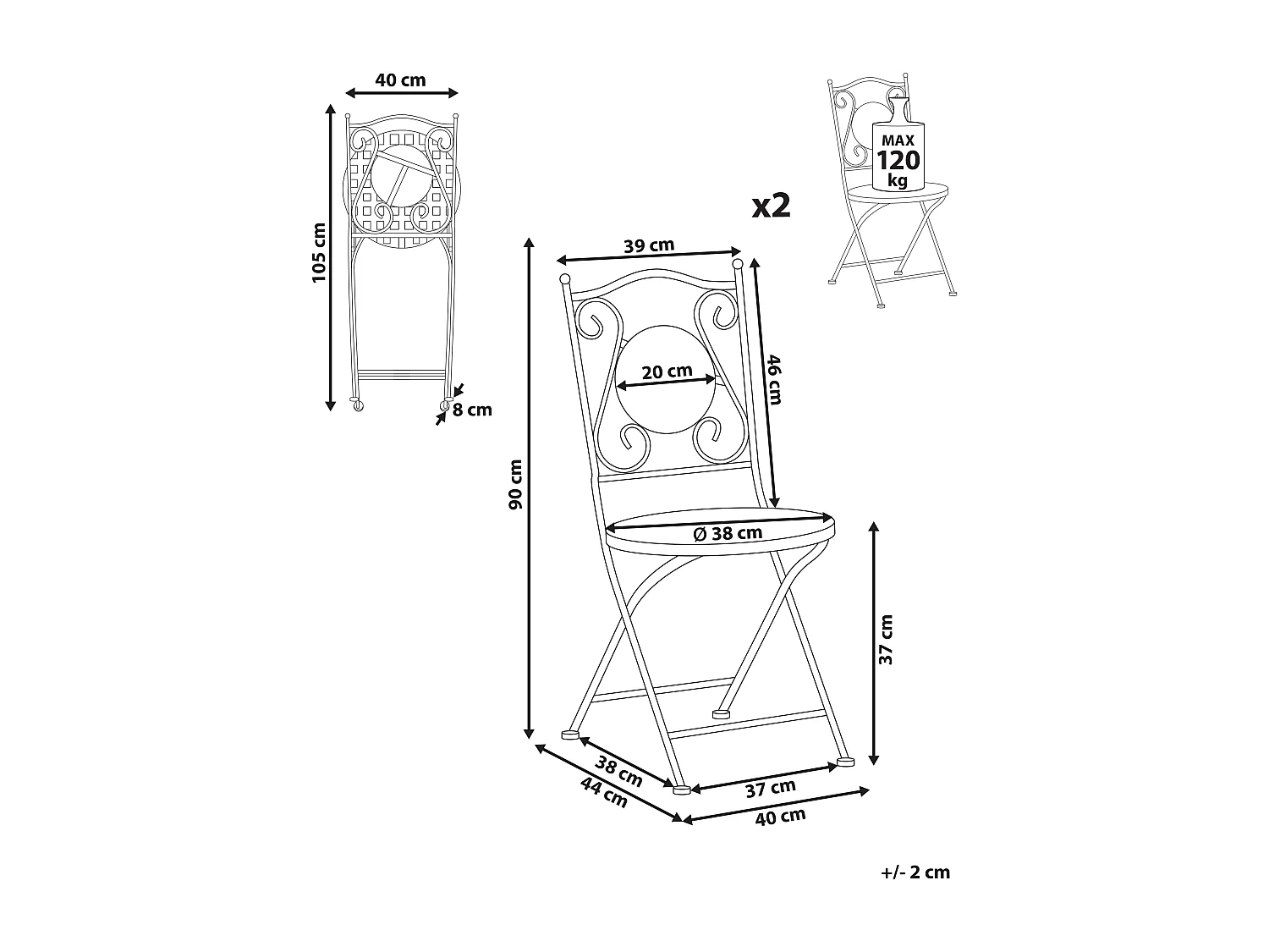 Gartenstuhl 2er Set CASARIO Metall Schwarz