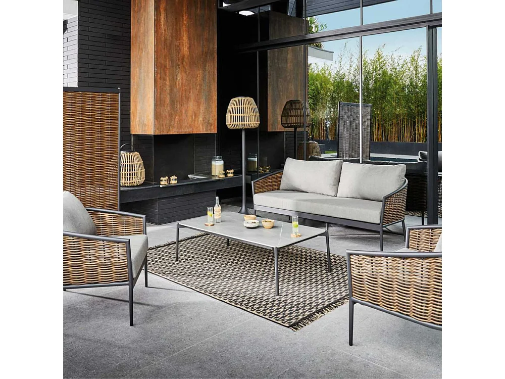 Table basse de jardin plateau céramique Ambiance Graphite et gris