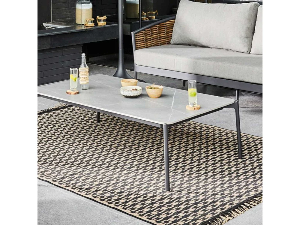 Table basse de jardin plateau céramique Ambiance Graphite et gris