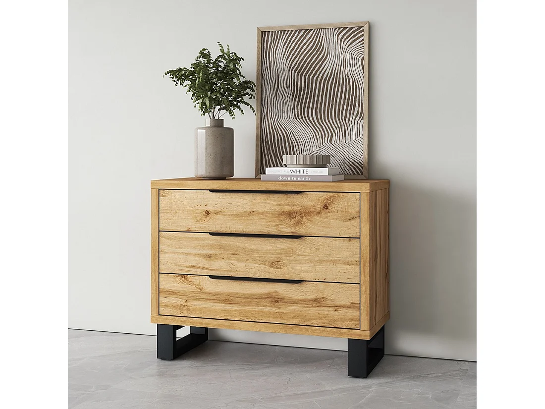 Commode MILOS – 3 laden industriële stijl ruw eiken en zwart