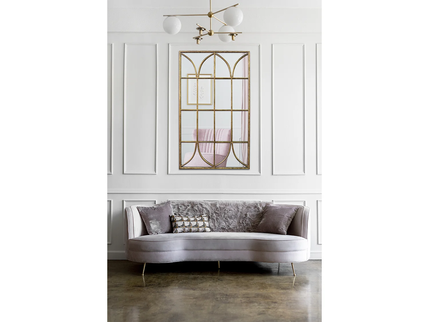 Miroir fenêtre en métal doré 65x110cm