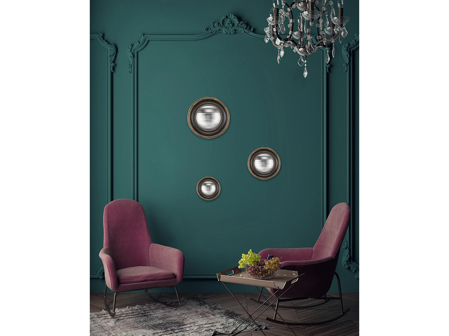 Lot de 3 miroirs ronds convexes noirs 16, 19, 23cm