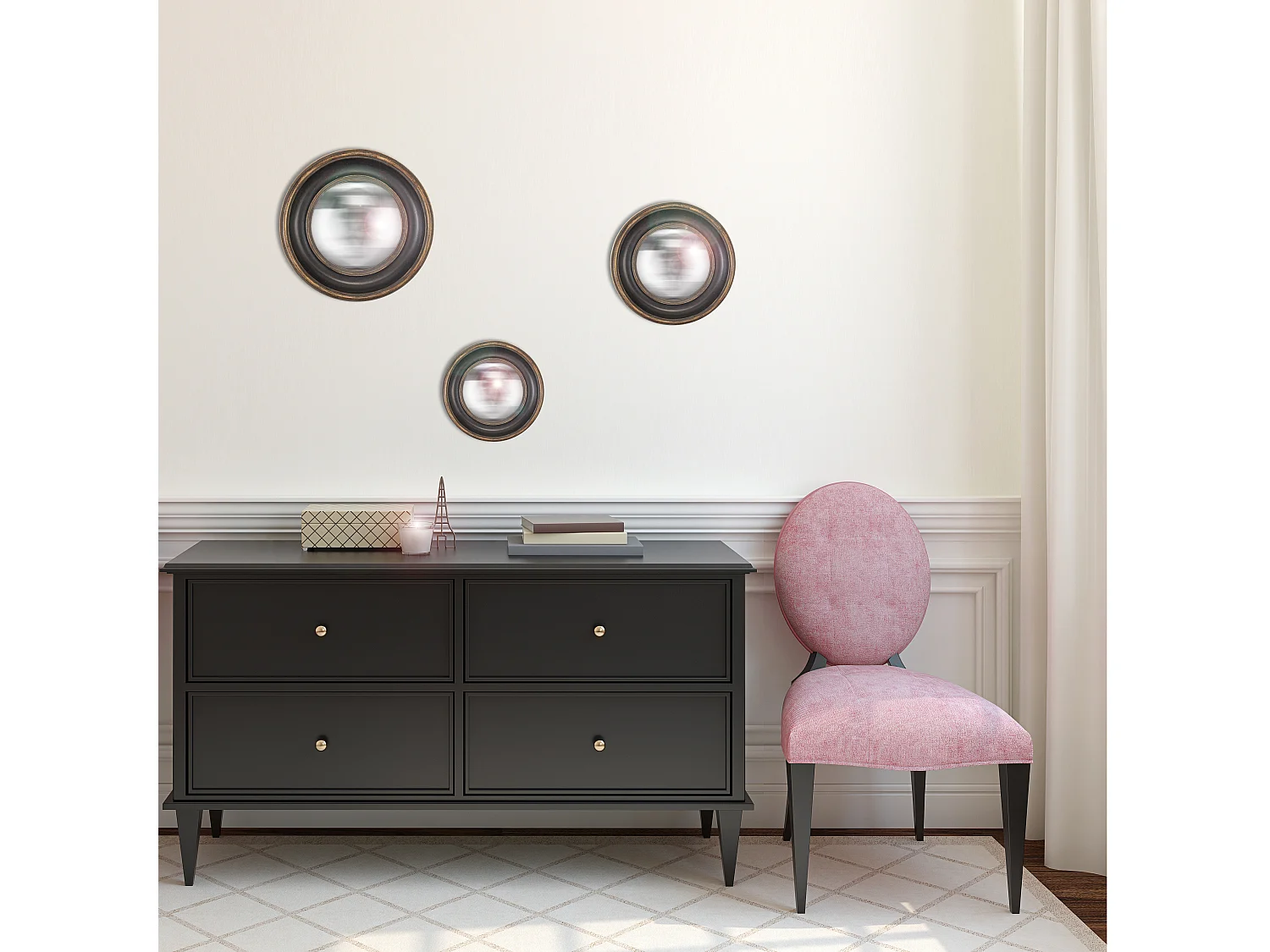 Lot de 3 miroirs ronds convexes noirs 16, 19, 23cm