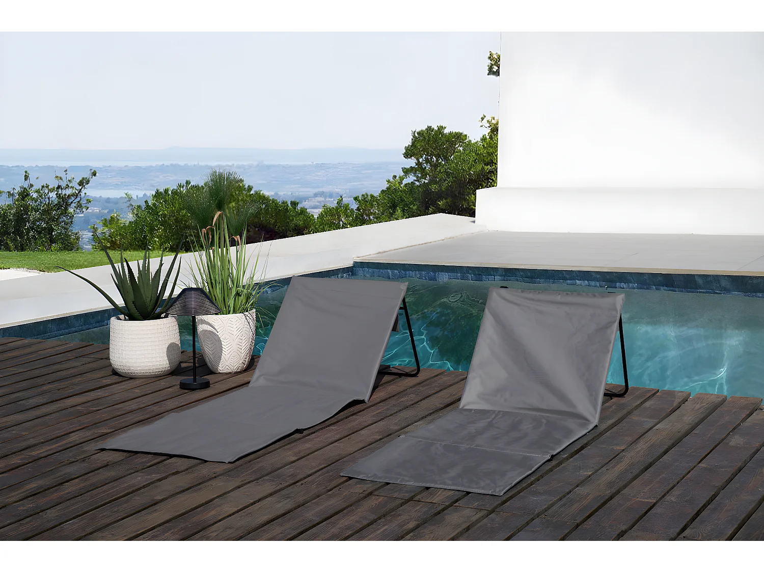 Floraya -set van 2 strandmatten met rugleuning - grijs