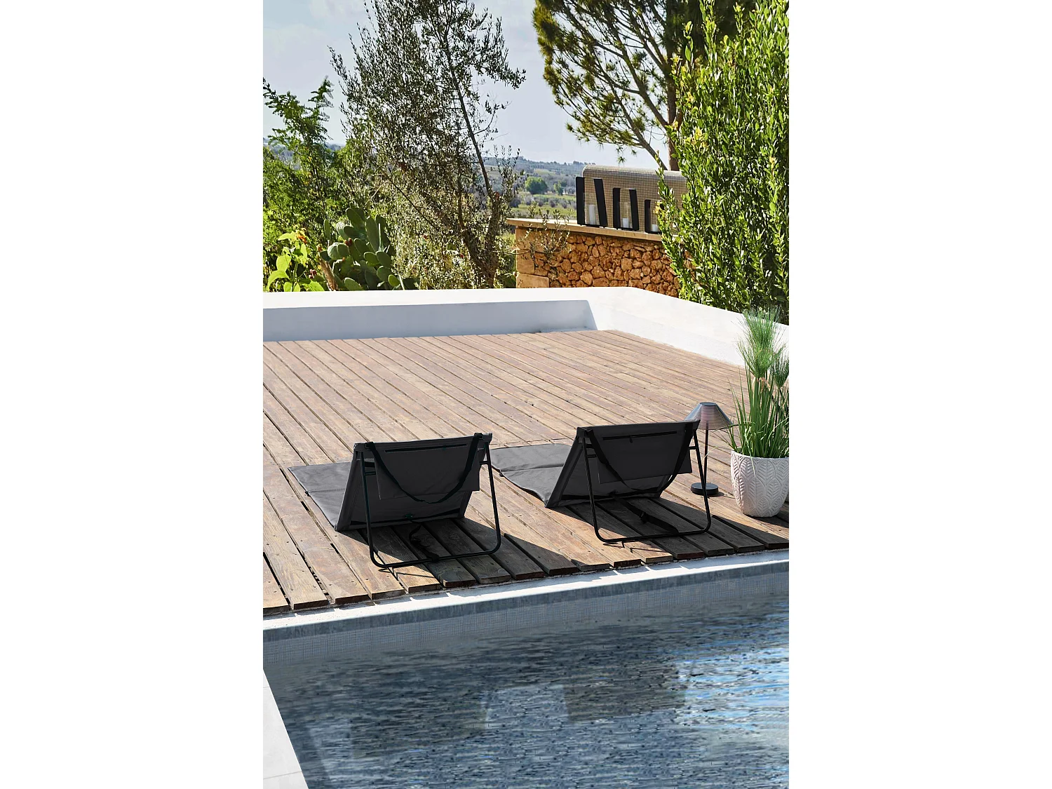 Floraya -set van 2 strandmatten met rugleuning - grijs