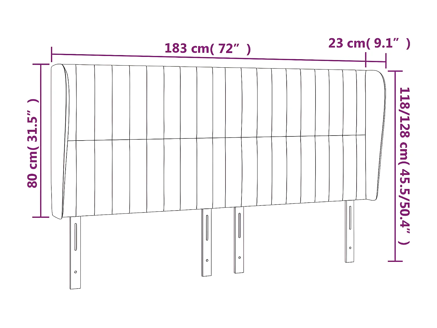 Tête de lit avec oreilles Bleu foncé 183x23x118/128 cm Velours