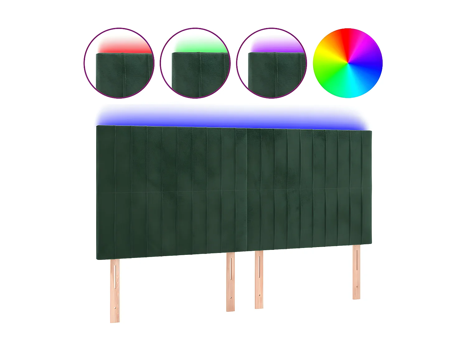 Cabecero con luces LED terciopelo verde oscuro 180x5x118/128 cm