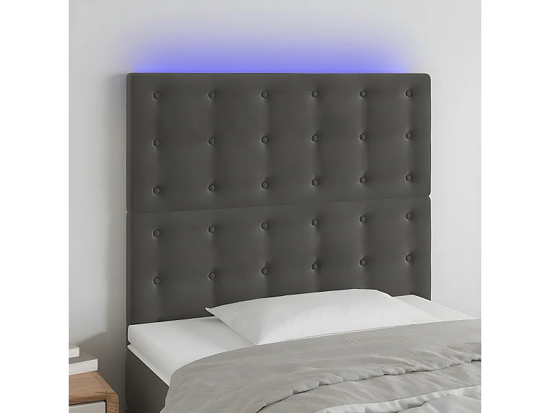 Cabecero con luces LED terciopelo gris oscuro 90x5x118/128 cm