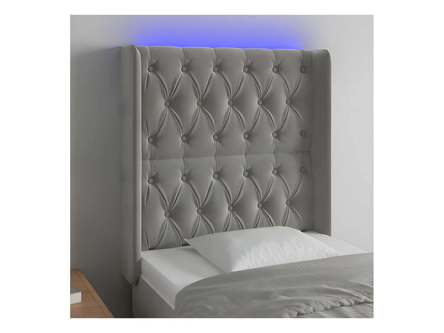 Hoofdbord LED 83x16x118/128 cm fluweel lichtgrijs
