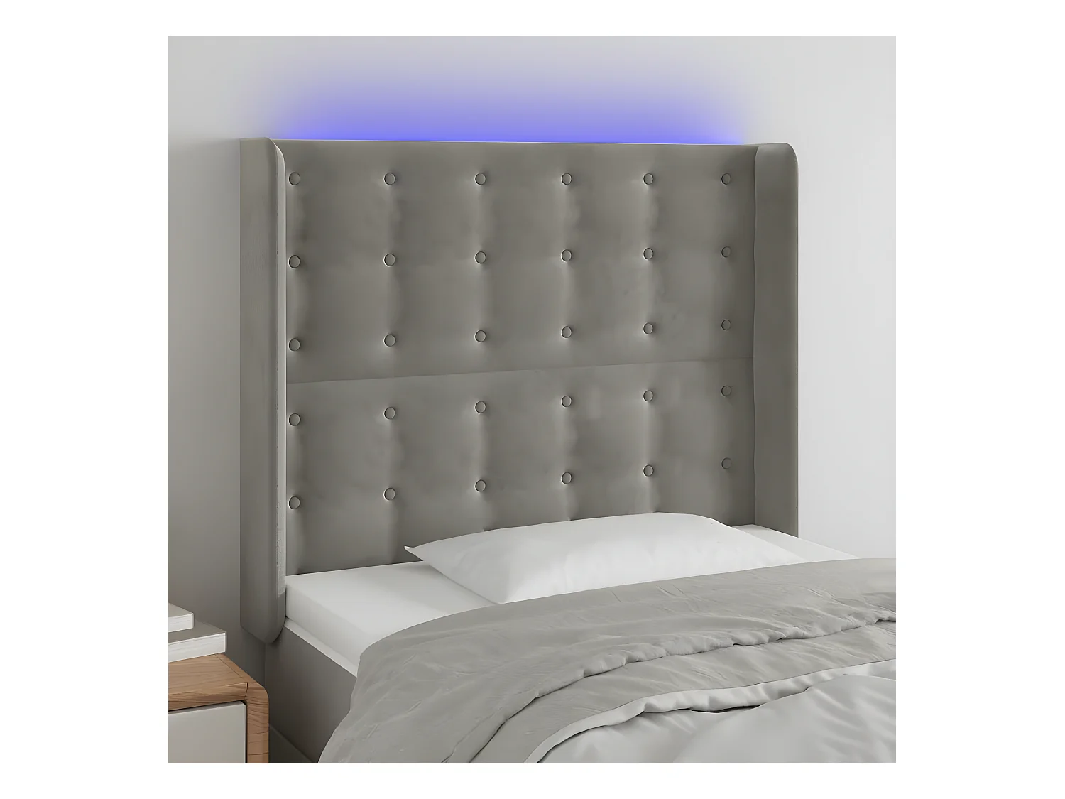 Hoofdbord LED 93x16x118/128 cm fluweel lichtgrijs