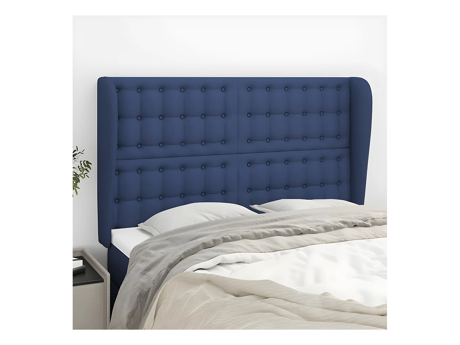 Tête de lit avec oreilles Bleu 147x23x118/128 cm Tissu