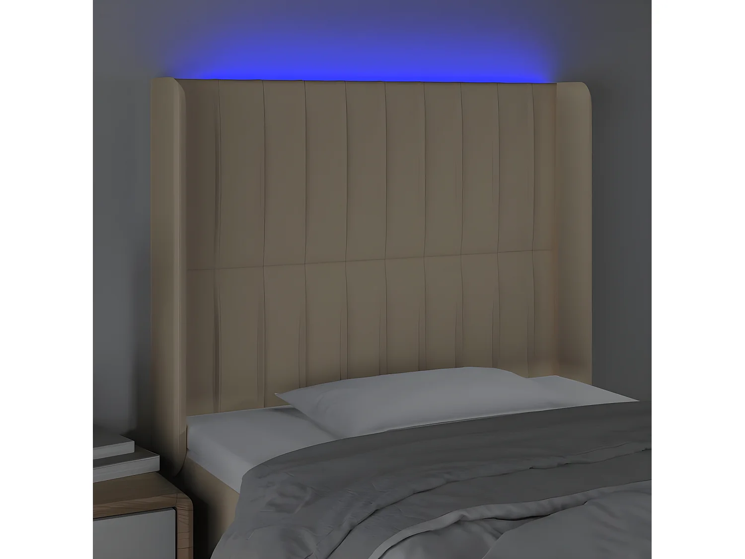 Cabeceira de cama c/ luzes LED tecido 83x16x118/128cm cor creme