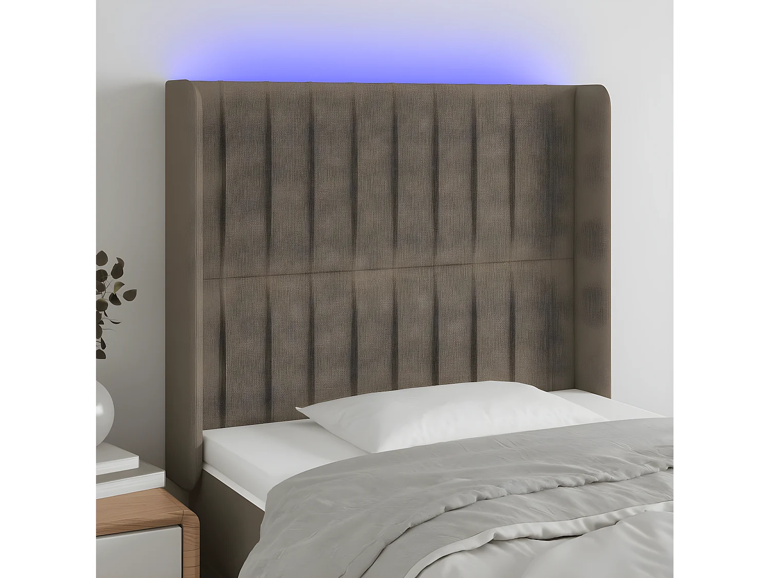 Cabecero con LED de tela gris taupe 83x16x118/128 cm