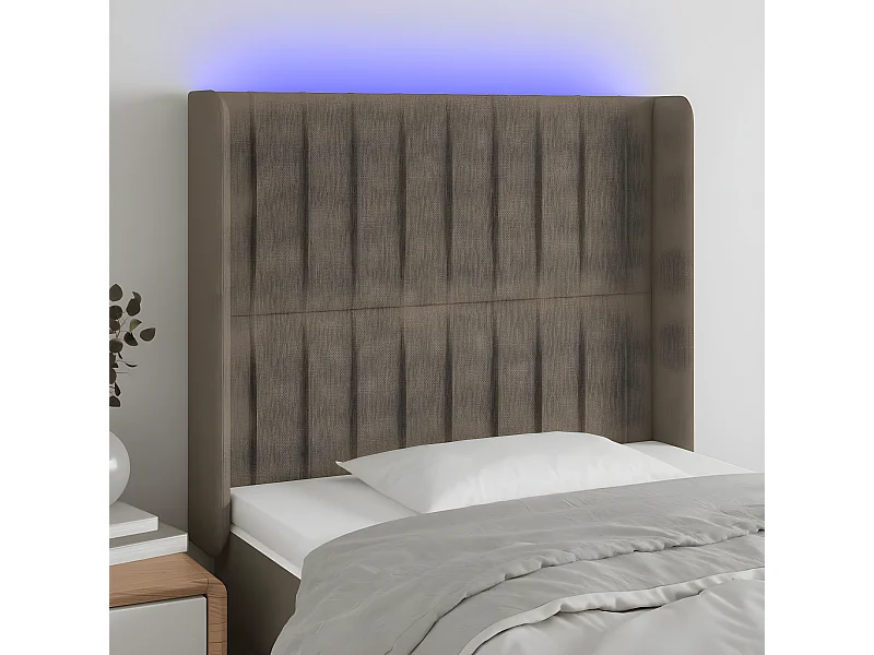 Cabecero con LED de tela gris taupe 83x16x118/128 cm