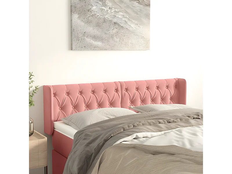 Cabeceira de cama c/ abas veludo 147x16x78/88 cm rosa