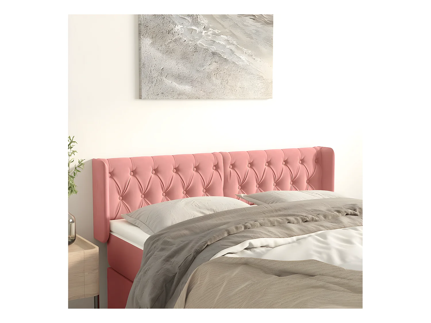 Tête de lit avec oreilles Rose 147x16x78/88 cm Velours