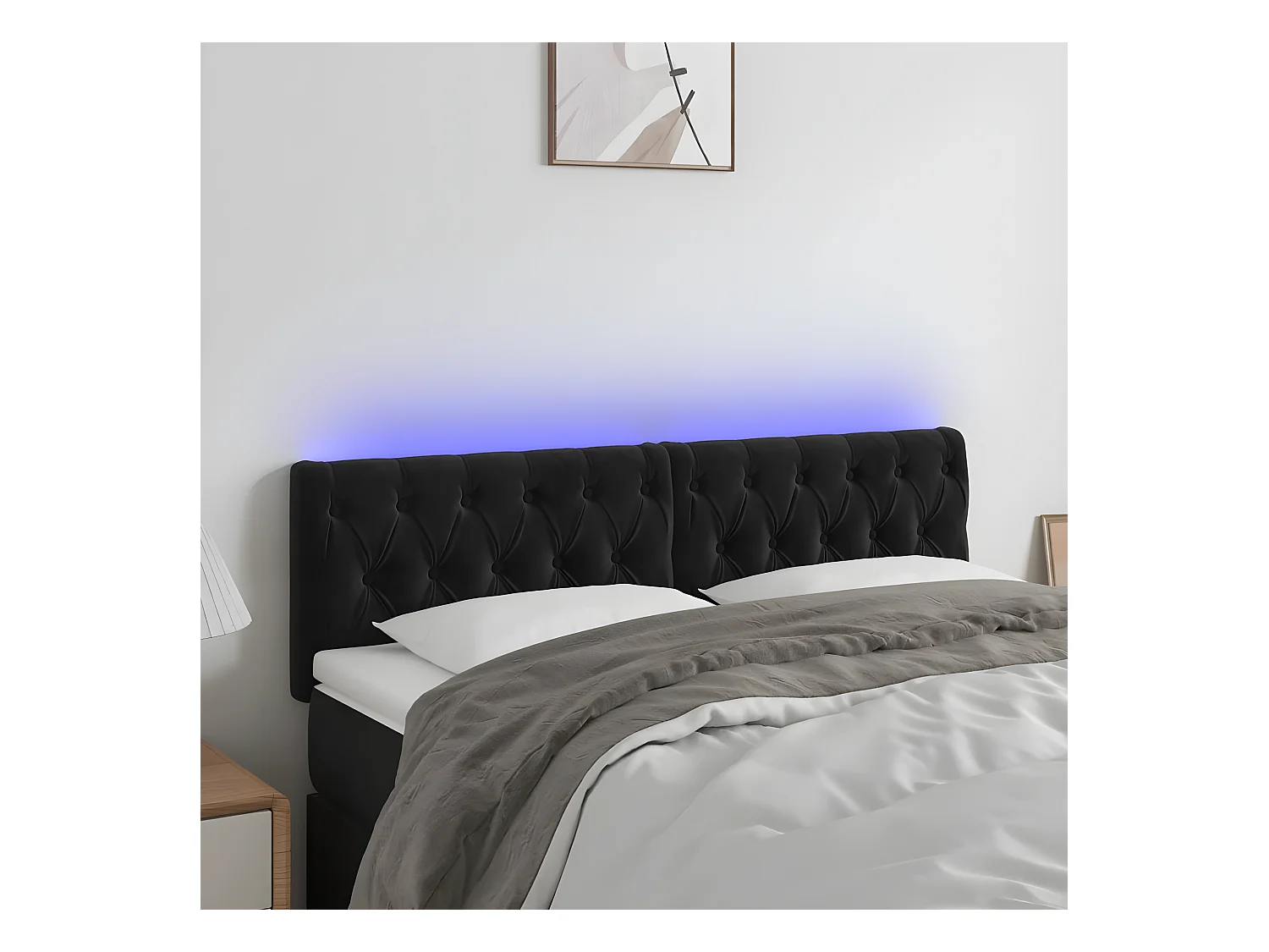 Tête de lit à LED Noir 144x7x78/88 cm Velours
