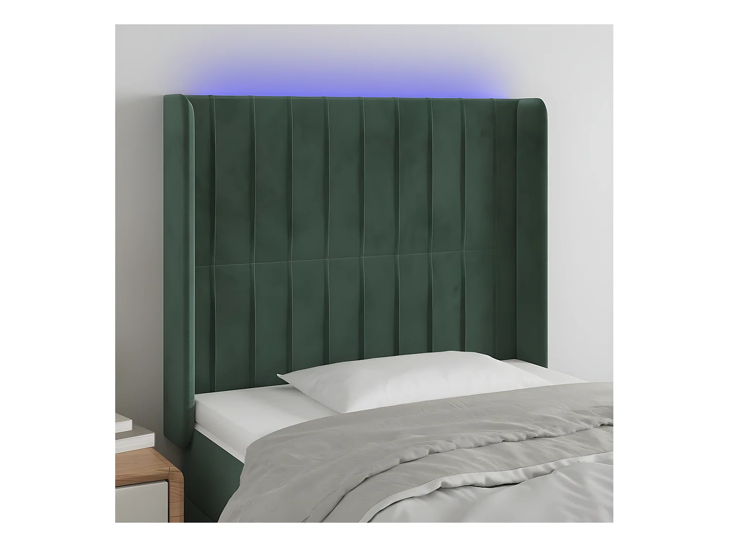 Cabecero con LED de terciopelo verde oscuro 83x16x118/128 cm