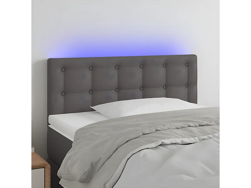 Cabeceira de cama c/ LED 90x5x78/88cm couro artificial cinzento