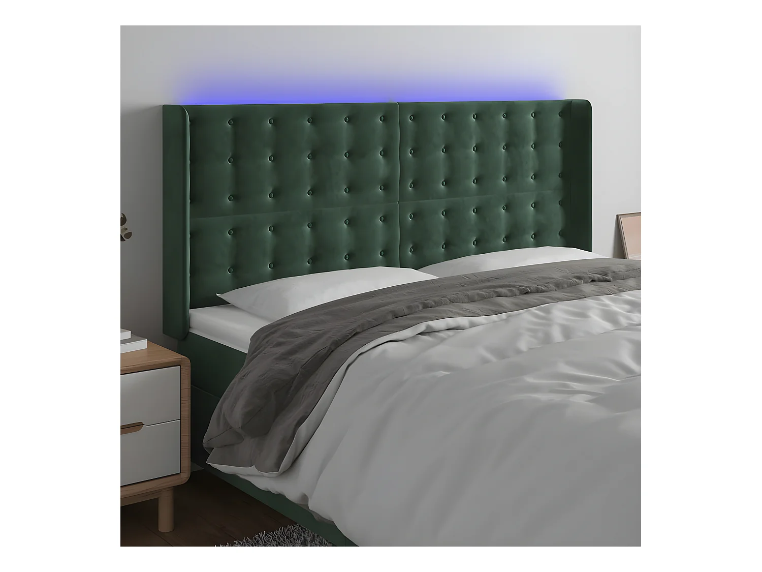 Tête de lit à LED Vert foncé 203x16x118/128 cm Velours