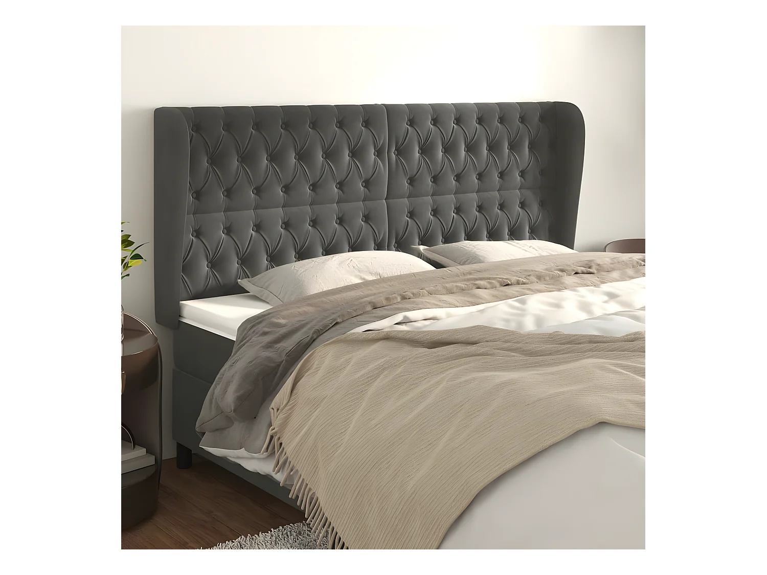Tête de lit avec oreilles Gris foncé 183x23x118/128 cm Velours