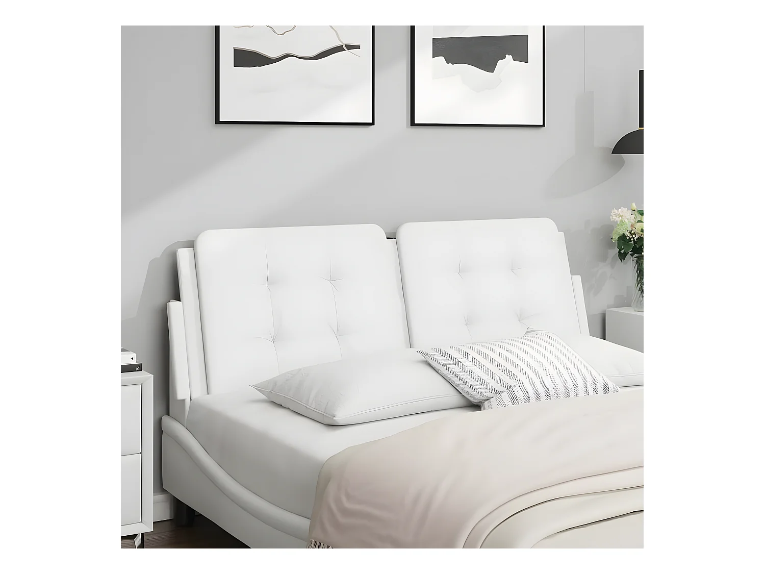 Coussin de tête de lit blanc 140 cm similicuir