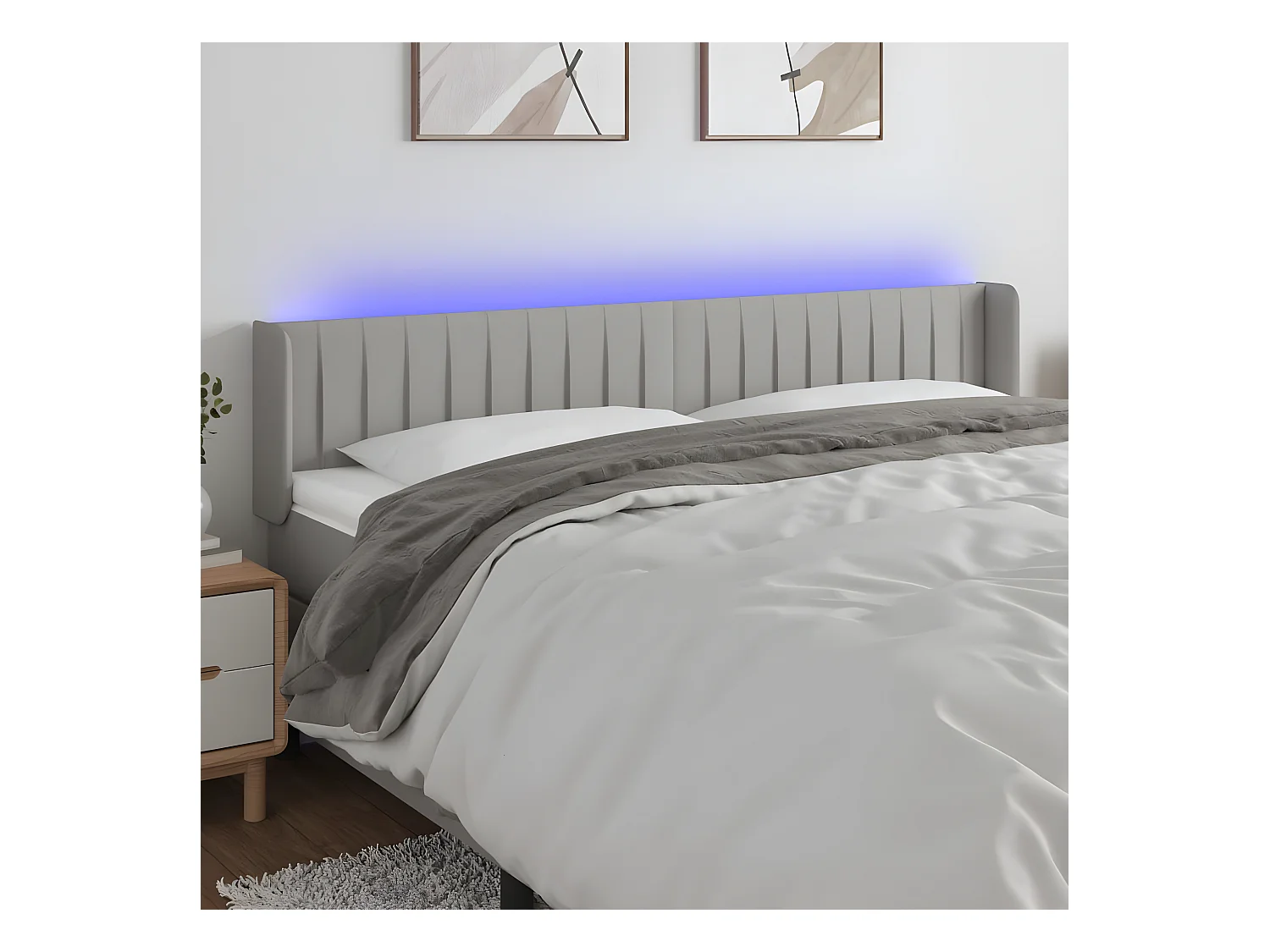 Tête de lit à LED Gris clair 203x16x78/88 cm Tissu
