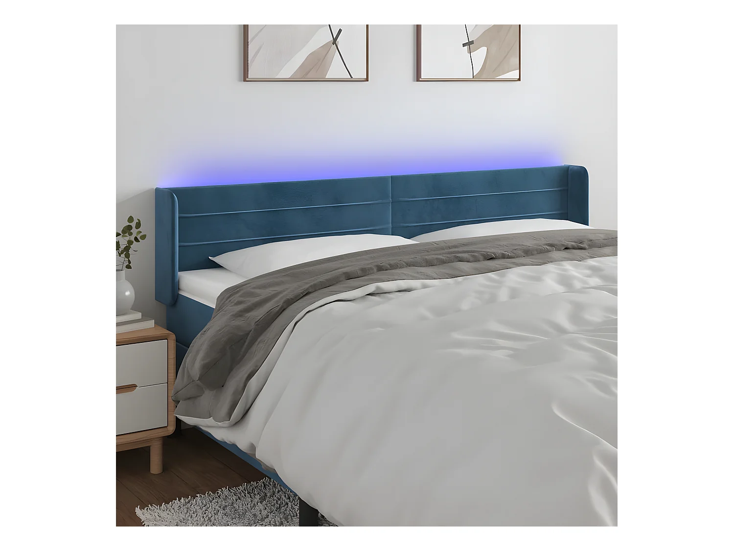 Tête de lit à LED Bleu foncé 183x16x78/88 cm Velours